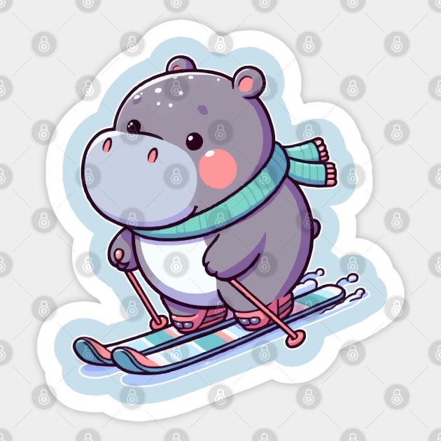 cute hippo skiing Sticker by fikriamrullah